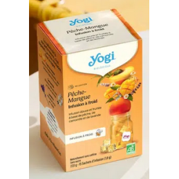 Yogi Infusion à froid Pêche-Mangue 15 sachets – Pêche, Camomille, Lavande – Infusions froides Yogi Finistère