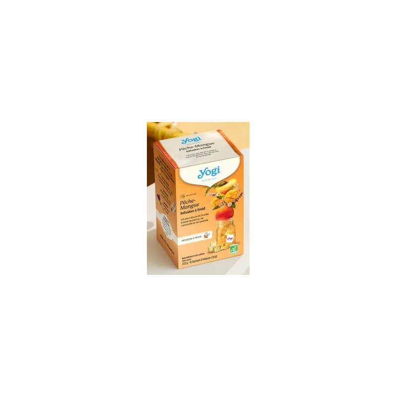 Yogi Infusion à froid Pêche-Mangue 15 sachets – Pêche, Camomille, Lavande – Infusions froides Yogi Finistère