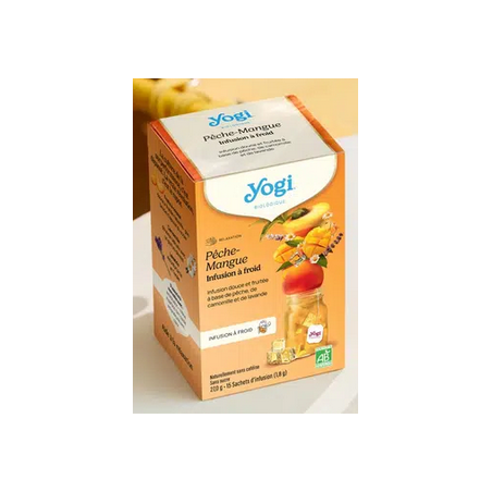 Yogi Infusion à froid Pêche-Mangue 15 sachets – Pêche, Camomille, Lavande – Infusions froides Yogi Finistère