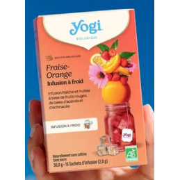 Yogi Infusion à froid Fraise-Orange 15 sachets – Fruits rouges, Acérola, Échinacée – Infusions froides Yogi Finistère