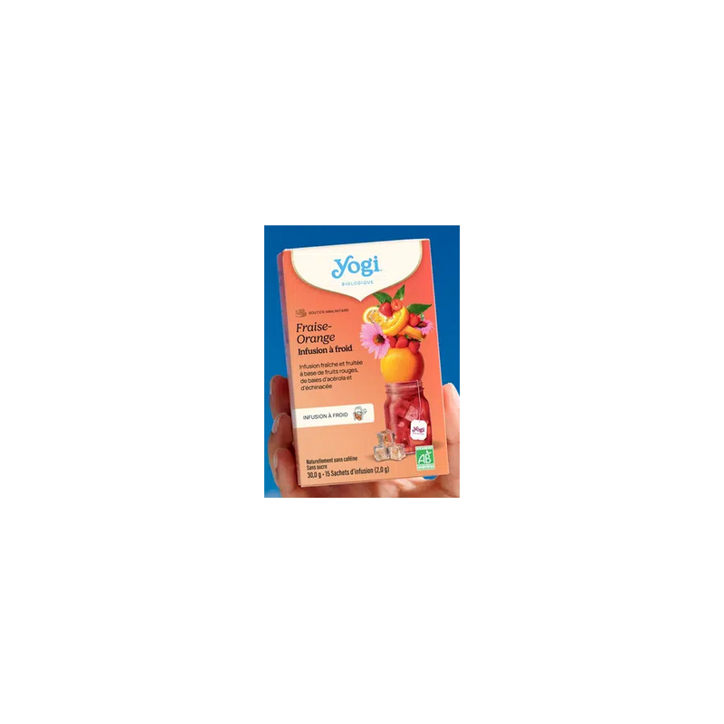 Yogi Infusion à froid Fraise-Orange 15 sachets – Fruits rouges, Acérola, Échinacée – Infusions froides Yogi Finistère