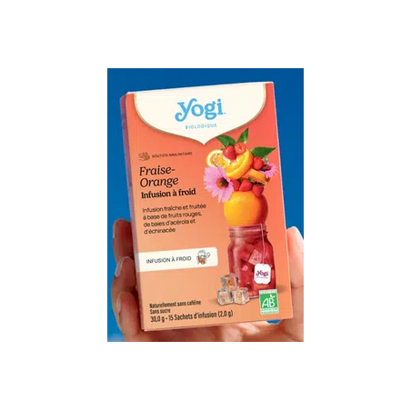 Yogi Infusion à froid Fraise-Orange 15 sachets – Fruits rouges, Acérola, Échinacée – Infusions froides Yogi Finistère