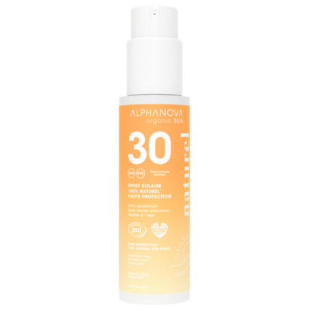 Spray Solaire Naturel SPF 30 – Haute protection, Résistante à l'eau – Cosmétiques Alphanova Finistère