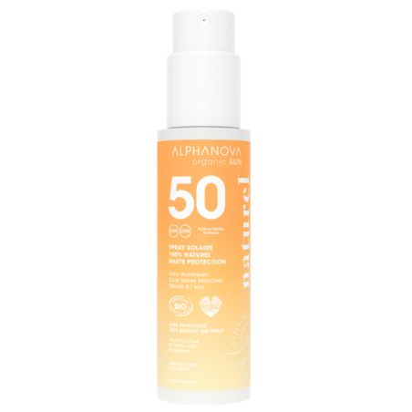Spray Solaire Naturel SPF 50 – Haute protection, Résistante à l'eau – Cosmétiques Alphanova Finistère