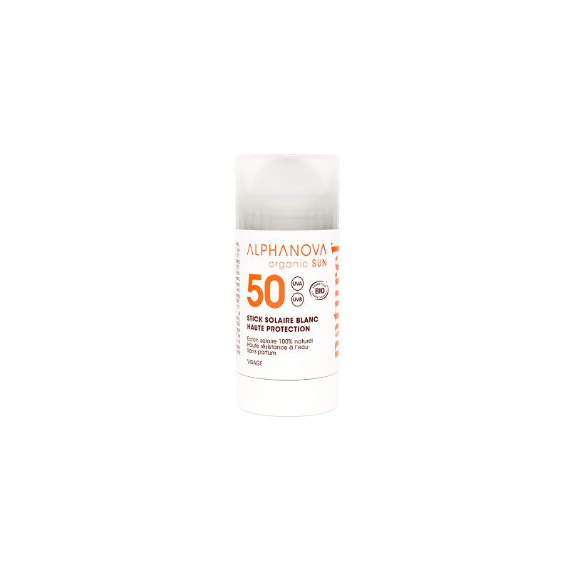 Stick Solaire Blanc Visage SPF 50 – Haute protection, Résistant à l'eau – Cosmétiques Alphanova Finistère
