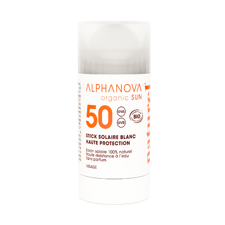 Stick Solaire Blanc Visage SPF 50 – Haute protection, Résistant à l'eau – Cosmétiques Alphanova Finistère