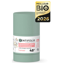 Stick Déodorant Rechargeable Coton 48h – 5 en 1, Apaise, Protège, Anti-odeur, Anti-traces – Cosmétiques Centifolia Finistère