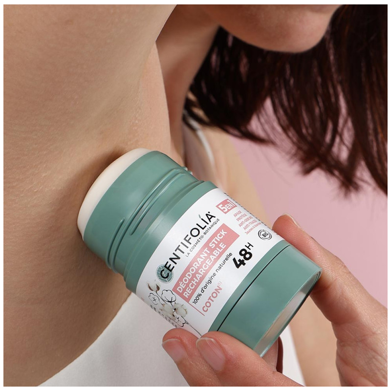 Déodorant Stick Rechargeable 48h Coton – 5 en 1, Apaise, Protège, Anti-odeur, Anti-traces – Cosmétiques Centifolia Finistère