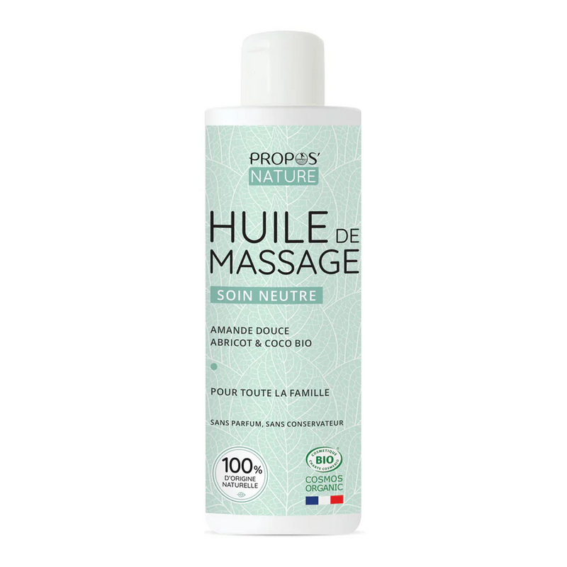 Huile de Massage Neutre - Amande douce, Argan, Coco, Sésame - Soins Cosmétiques Propos'Nature Finistère