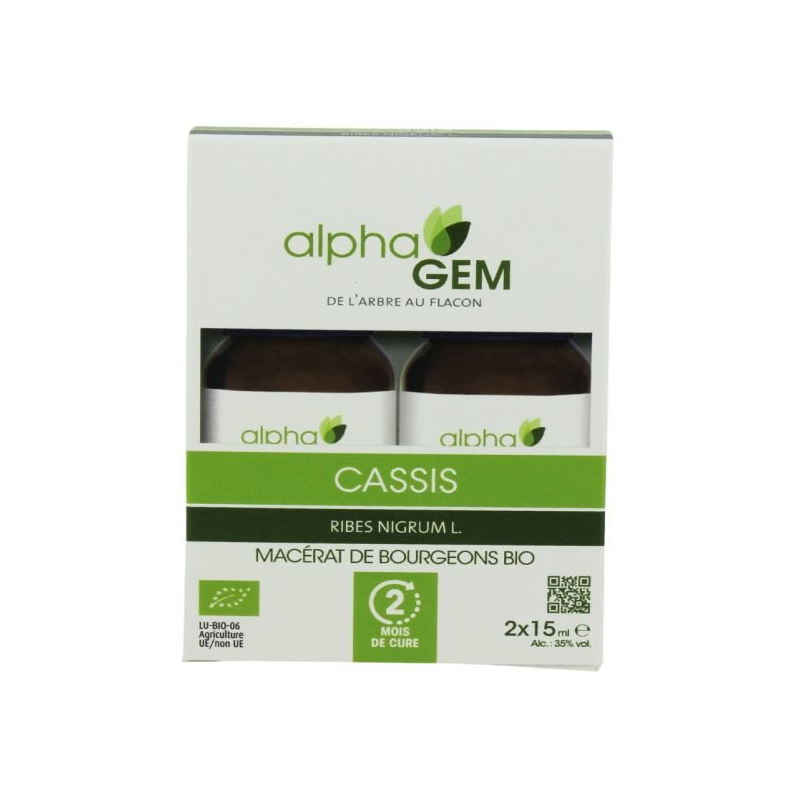 Cassis 15ml DUO – Sphère Ostéo-Articulaire, Respiratoire, ORL, Sanguine, Nerveuse, Cutanée – Gemmo Alphagem Finistère