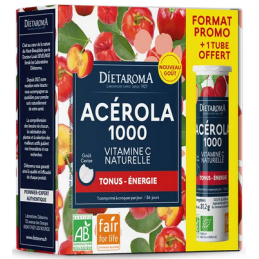 Acérola 1000 Diétaroma format famillial, complément alimentaire bio très riche en vitamine C naturelle