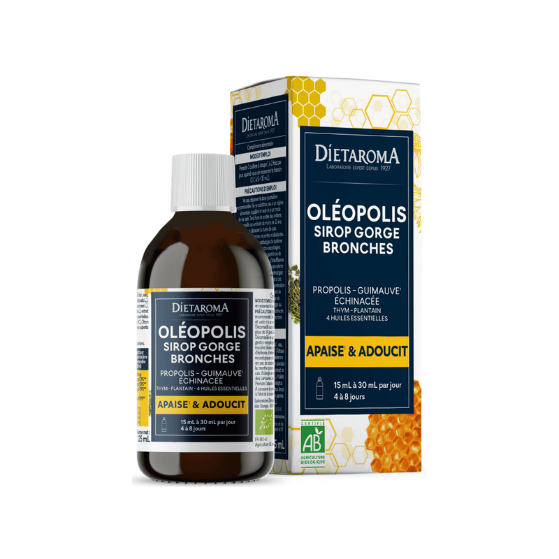 Oléopolis Sirop Gorge 125ml – Calme et adoucit la gorge -  Diétaroma pour calmer et adoucir la gorge