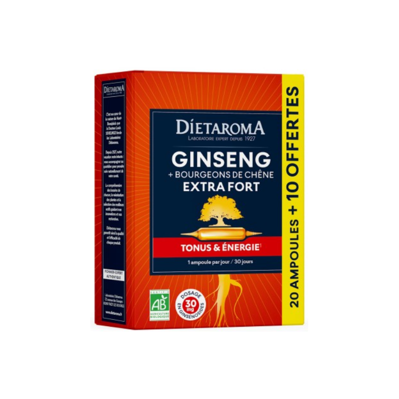Ginseng Extra Fort 20+10 Ampoules – Tonus et Vitalité – Compléments Dietaroma Finistère