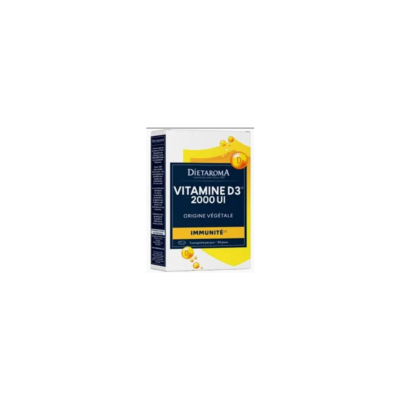 Vitamine D3 2000 UI - 40 Comprimés – Immunité, Origine Végétale – Complément Dietaroma Bretagne