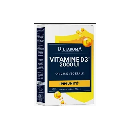 Vitamine D3 2000 UI - 40 Comprimés – Immunité, Origine Végétale – Complément Dietaroma Bretagne